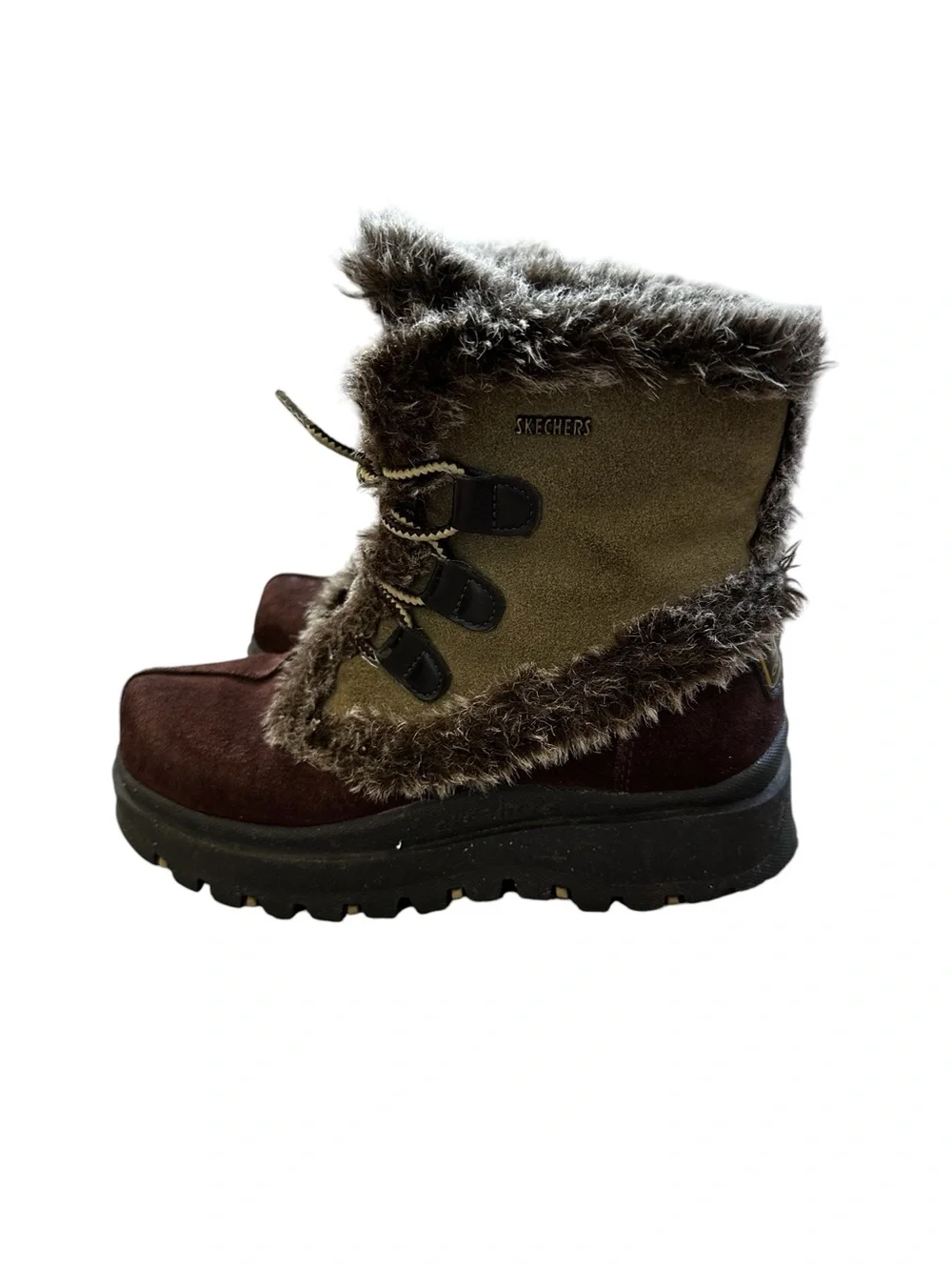 Vintage Skechers Tough Boots Fur Trim Suede Grunge Y2K Chunky Winter Gorpcore
